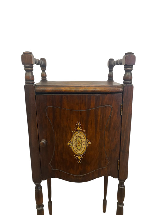Likely Antique Edwardian Inlaid Possibly Mahogany Smoking Cabinet with Copper Interior