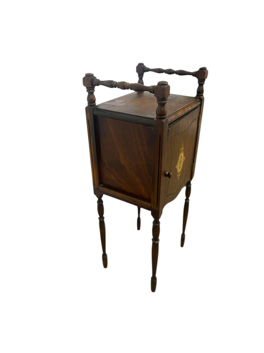Likely Antique Edwardian Inlaid Possibly Mahogany Smoking Cabinet with Copper Interior