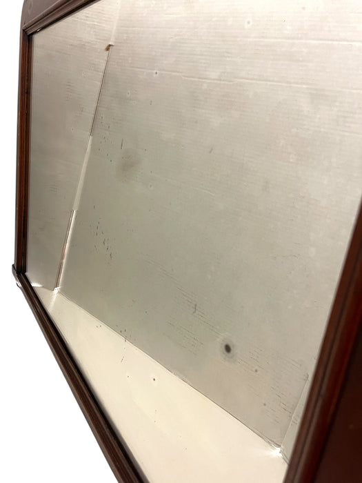 Possibly Antique Arts and Crafts Painted Mahogany Toned Wall Mirror with Geometric and Floral Marquetry, Early 20th Century