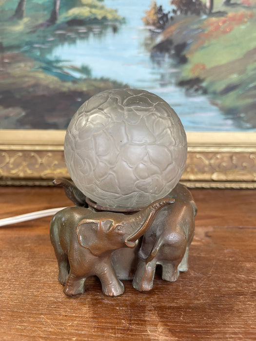 Art Deco Elephant Figural Lamp with Frosted Glass Globe Shade