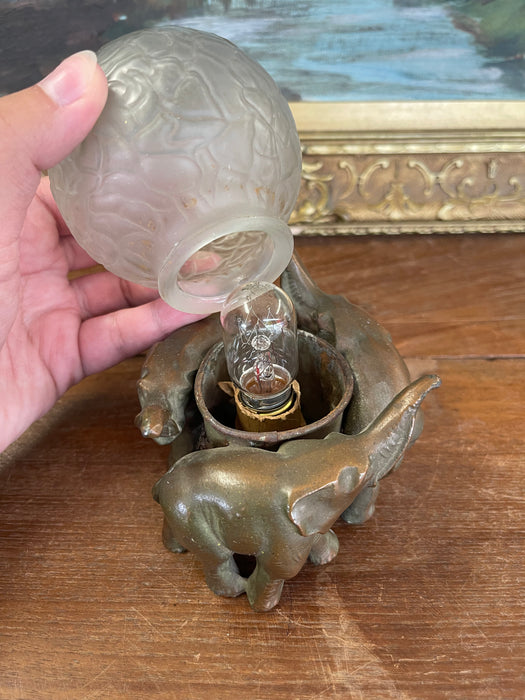 Art Deco Elephant Figural Lamp with Frosted Glass Globe Shade