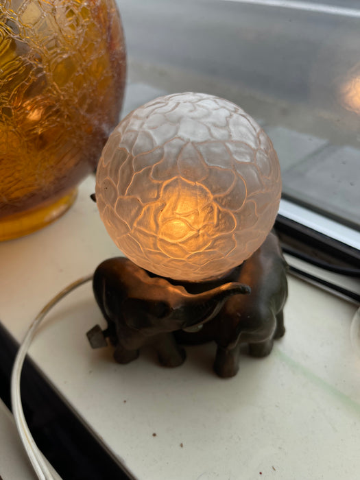 Art Deco Elephant Figural Lamp with Frosted Glass Globe Shade