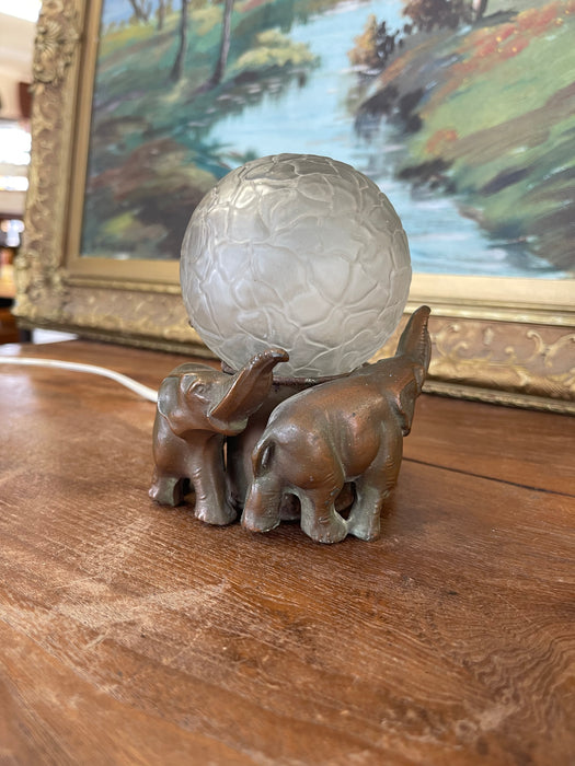 Art Deco Elephant Figural Lamp with Frosted Glass Globe Shade