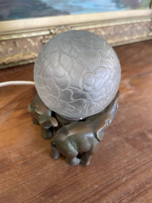 Art Deco Elephant Figural Lamp with Frosted Glass Globe Shade