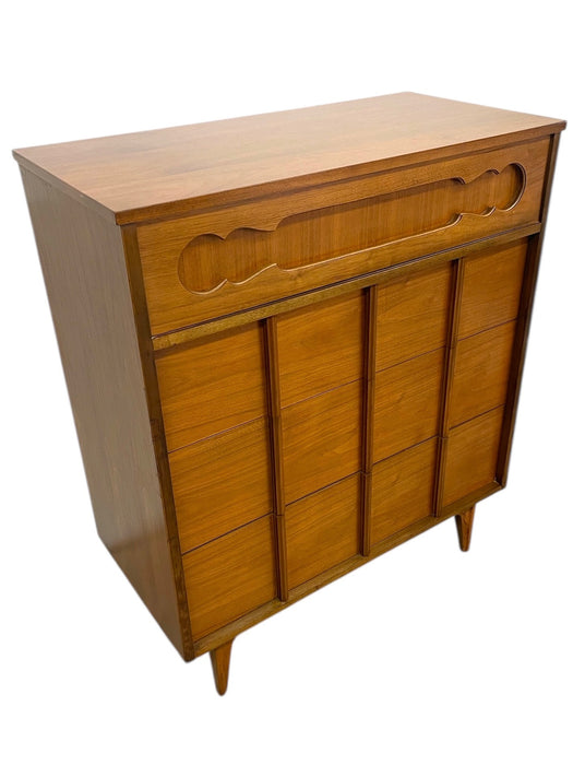 Vintage Mid-Century Modern Tallboy Dresser with Sculpted Front