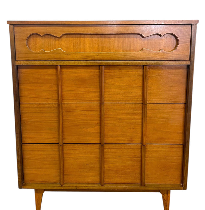 Vintage Mid-Century Modern Tallboy Dresser with Sculpted Front