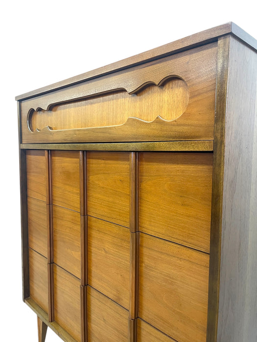 Vintage Mid-Century Modern Tallboy Dresser with Sculpted Front