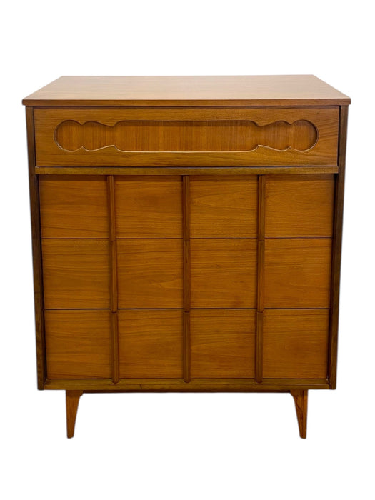 Vintage Mid-Century Modern Tallboy Dresser with Sculpted Front