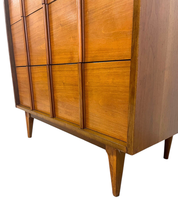 Vintage Mid-Century Modern Tallboy Dresser with Sculpted Front