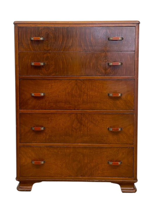 Vintage Art Deco Highboy Dresser with Waterfall Front and Bakelite Style Handles
