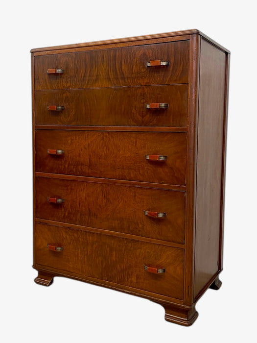 Vintage Art Deco Highboy Dresser with Waterfall Front and Bakelite Style Handles