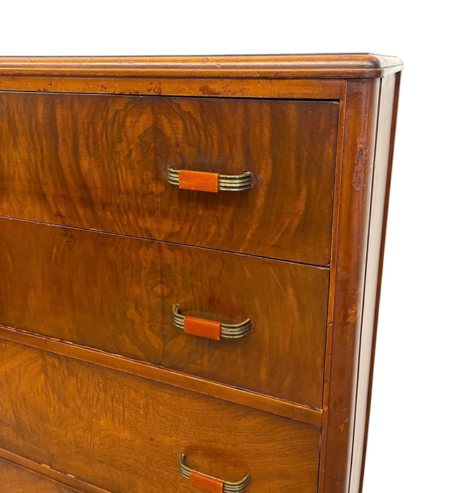 Vintage Art Deco Highboy Dresser with Waterfall Front and Bakelite Style Handles
