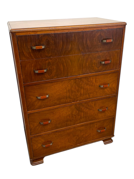 Vintage Art Deco Highboy Dresser with Waterfall Front and Bakelite Style Handles