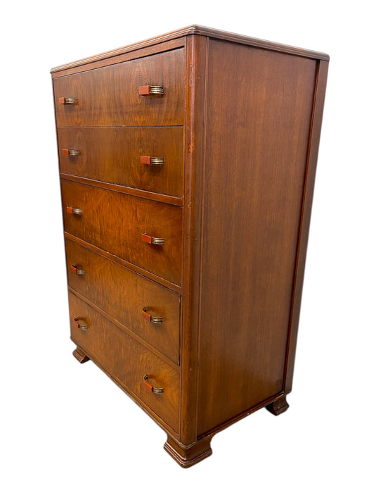Vintage Art Deco Highboy Dresser with Waterfall Front and Bakelite Style Handles
