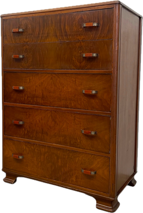 Vintage Art Deco Highboy Dresser with Waterfall Front and Bakelite Style Handles