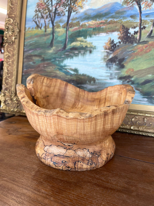 Hand-Turned Spalted Sugar Maple Pedestal Bowl, Wisconsin Artisan, 2018