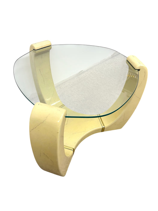 Karl Springer Style Mid-Century Modern Glass Side Table with Brass Toned Accents-UK Import