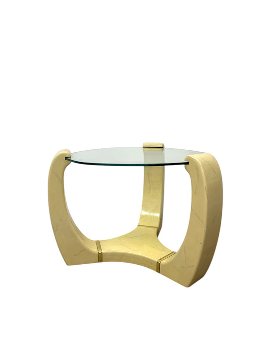Karl Springer Style Mid-Century Modern Glass Side Table with Brass Toned Accents-UK Import