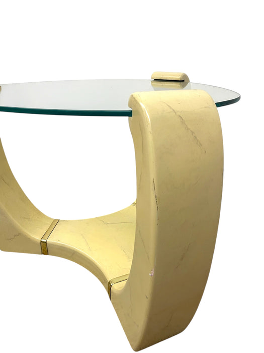 Karl Springer Style Mid-Century Modern Glass Side Table with Brass Toned Accents-UK Import