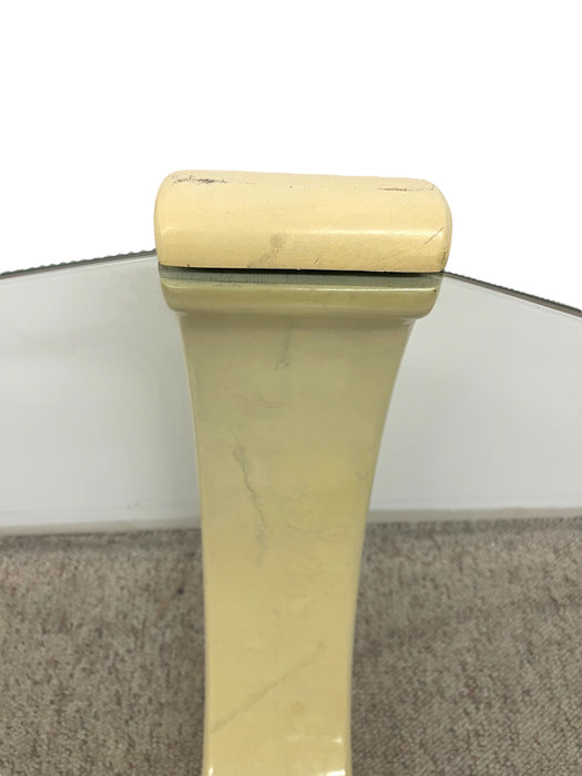 Karl Springer Style Mid-Century Modern Glass Side Table with Brass Toned Accents-UK Import