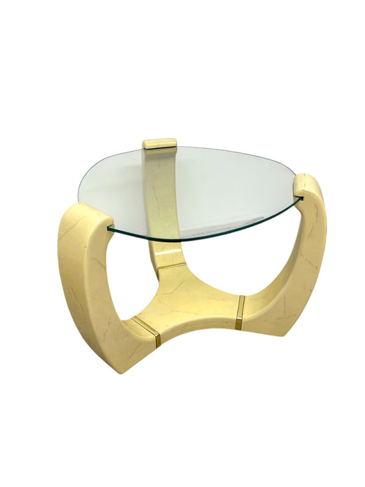 Karl Springer Style Mid-Century Modern Glass Side Table with Brass Toned Accents-UK Import