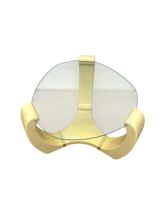 Karl Springer Style Mid-Century Modern Glass Side Table with Brass Toned Accents-UK Import