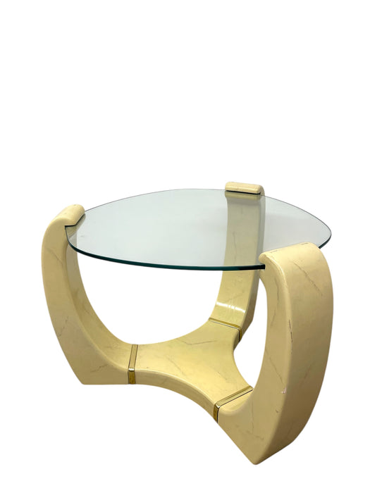 Karl Springer Style Mid-Century Modern Glass Side Table with Brass Toned Accents-UK Import