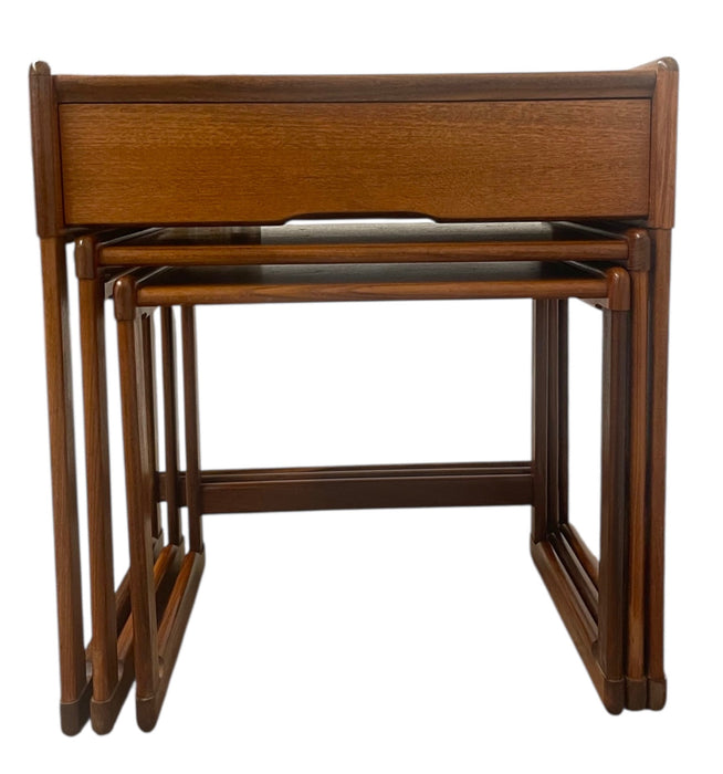 Vintage Mid-Century Modern Nesting Tables with Tile Top and Drawer