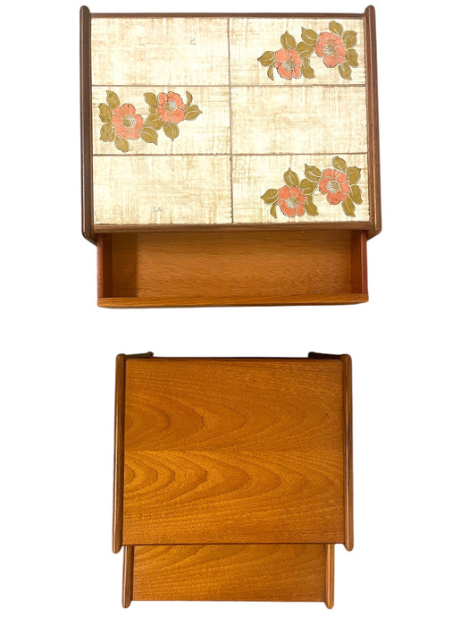 Vintage Mid-Century Modern Nesting Tables with Tile Top and Drawer