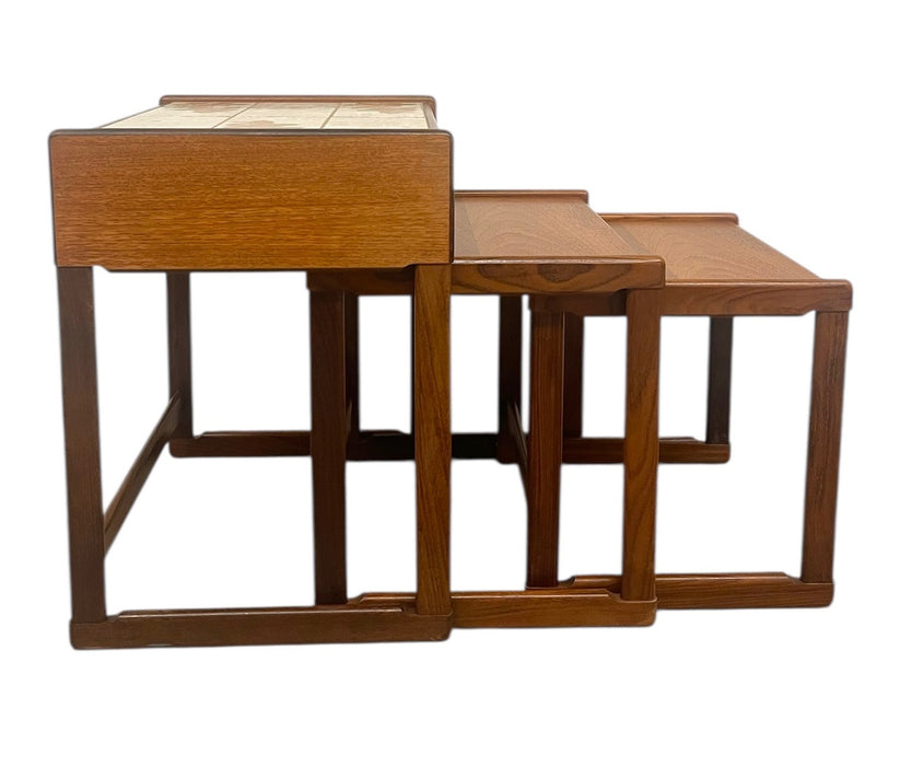 Vintage Mid-Century Modern Nesting Tables with Tile Top and Drawer