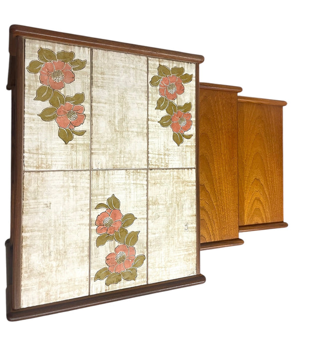Vintage Mid-Century Modern Nesting Tables with Tile Top and Drawer