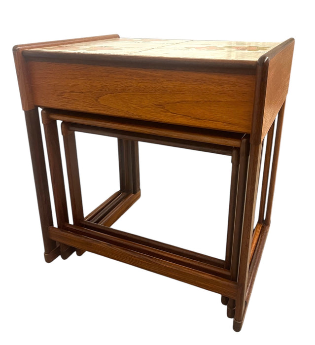 Vintage Mid-Century Modern Nesting Tables with Tile Top and Drawer