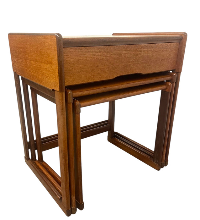 Vintage Mid-Century Modern Nesting Tables with Tile Top and Drawer
