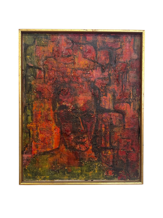 Vintage Mid-Century Abstract Expressionist Portrait Painting on Canvas