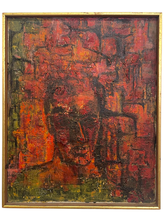 Vintage Mid-Century Abstract Expressionist Portrait Painting on Canvas