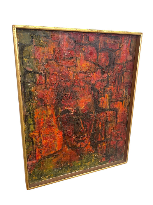 Vintage Mid-Century Abstract Expressionist Portrait Painting on Canvas