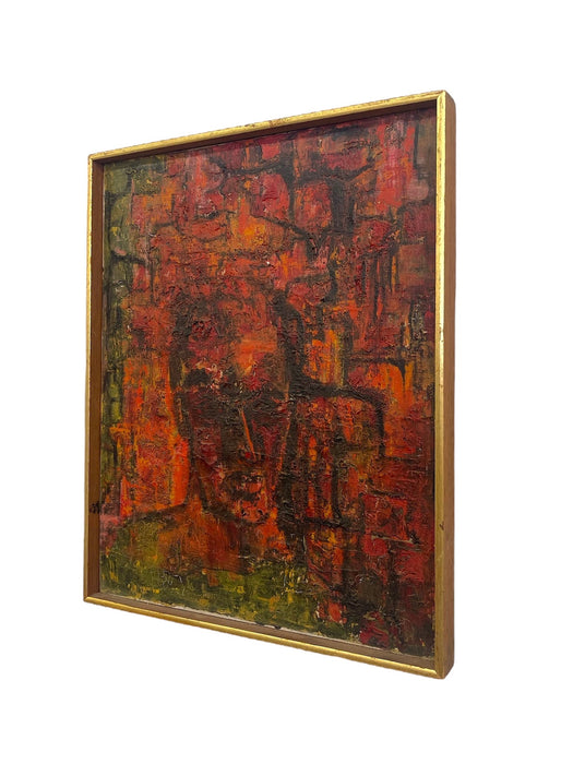 Vintage Mid-Century Abstract Expressionist Portrait Painting on Canvas
