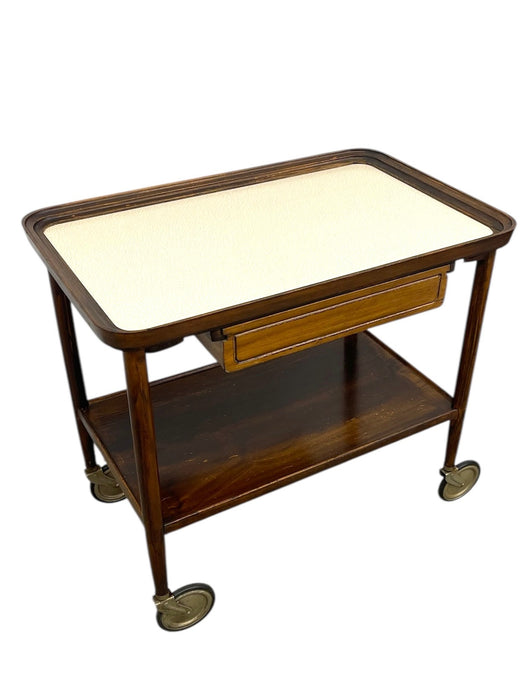 Vintage Mid-Century Modern Rolling Bar Cart with Drawer