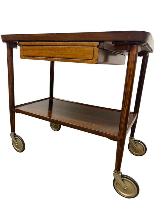 Vintage Mid-Century Modern Rolling Bar Cart with Drawer