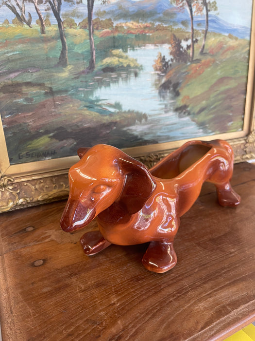 Vintage Hull Pottery Dachshund Planter, Mid-Century Ceramic Dog Figurine, USA