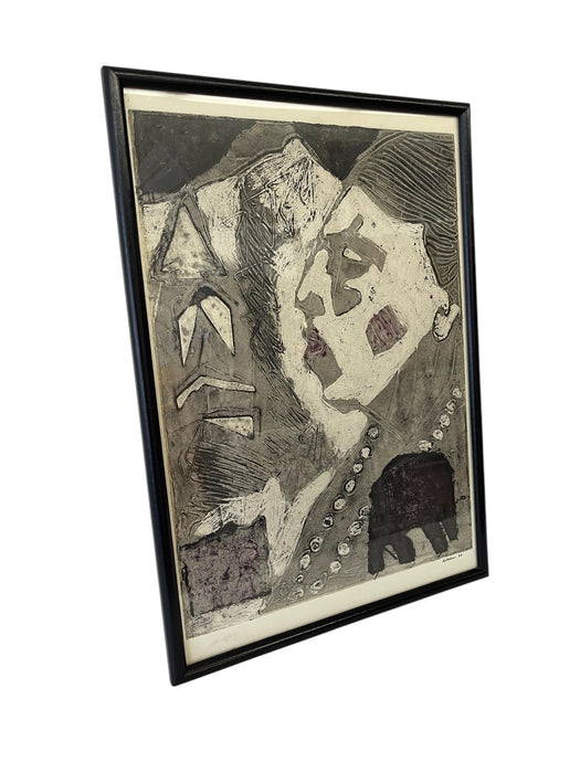 1988 Abstract Figurative Collagraph Print "Indian Ill - Elephant" by B. Dodson