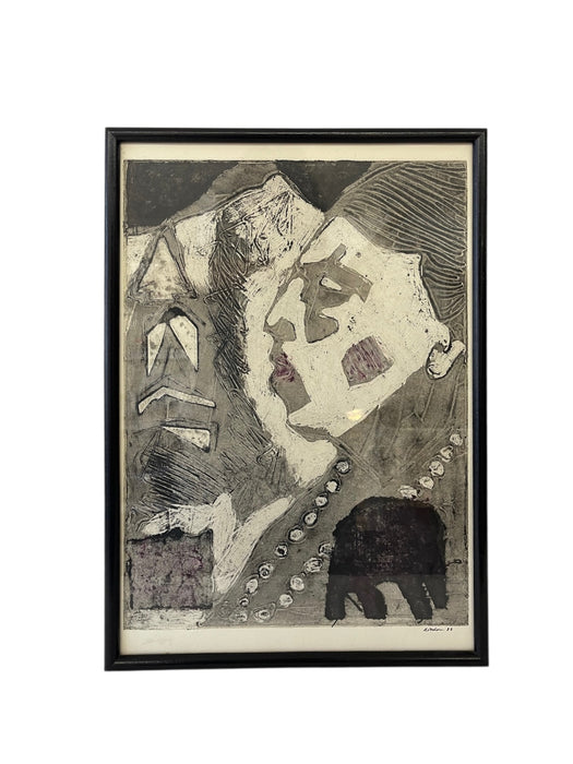 1988 Abstract Figurative Collagraph Print "Indian Ill - Elephant" by B. Dodson