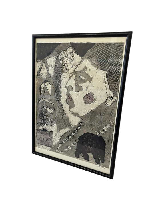 1988 Abstract Figurative Collagraph Print "Indian Ill - Elephant" by B. Dodson