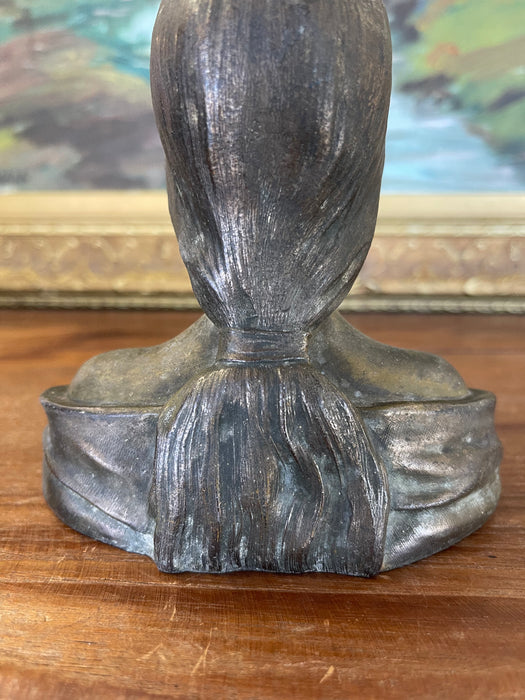 Antique Art Nouveau Cast Metal Bust of a Woman with Lily Motif, Early 20th Century