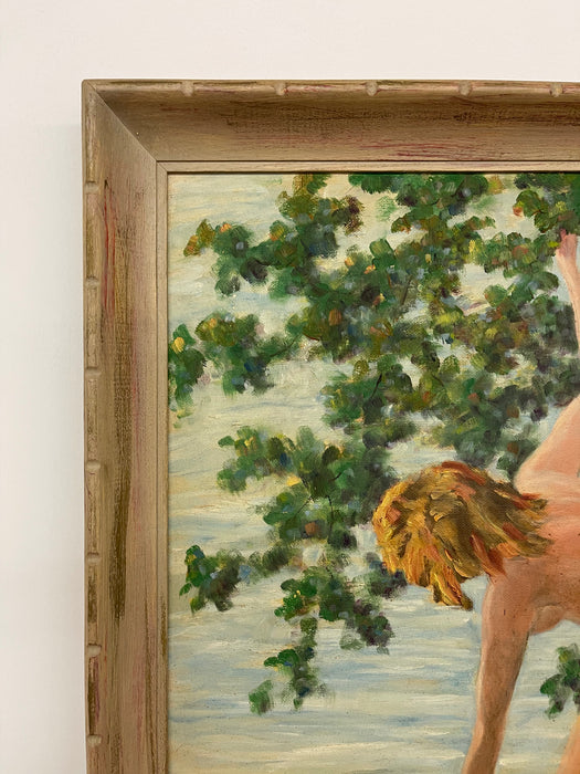 Mid-Century Nude Bathing Scene Painting Signed "Woody," 1958