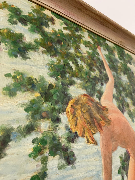 Mid-Century Nude Bathing Scene Painting Signed "Woody," 1958