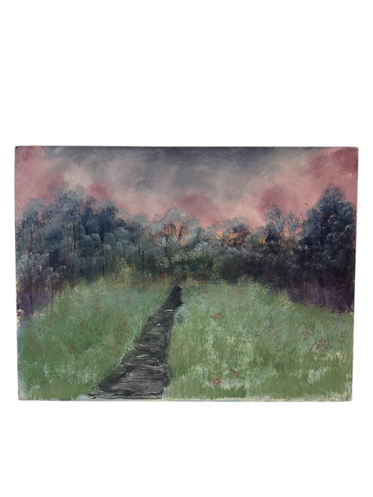 Original Landscape Painting on SoHo Artist Board - Pathway Through Meadow at Sunset,12" x 16"