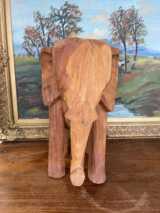 Vintage Hand-Carved Wooden Elephant Sculpture