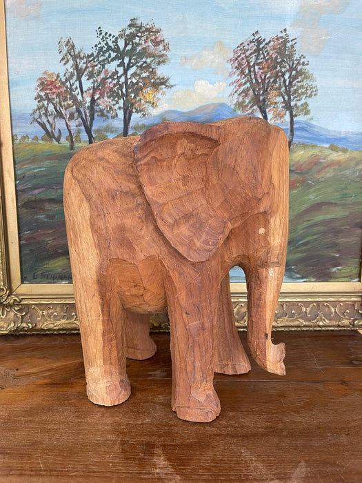 Vintage Hand-Carved Wooden Elephant Sculpture