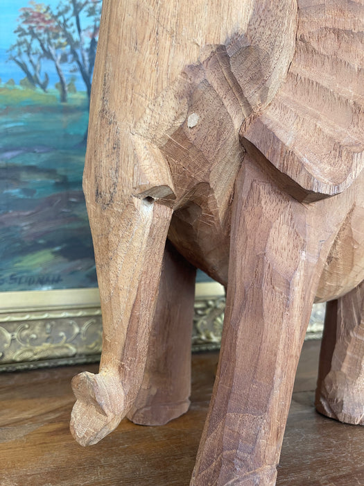 Vintage Hand-Carved Wooden Elephant Sculpture